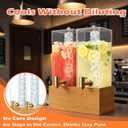 Beverage Dispenser with Stand, 4 Gallon Dual Drink Dispenser Stand, Large Drink Dispenser for Party, Wood Stand 
