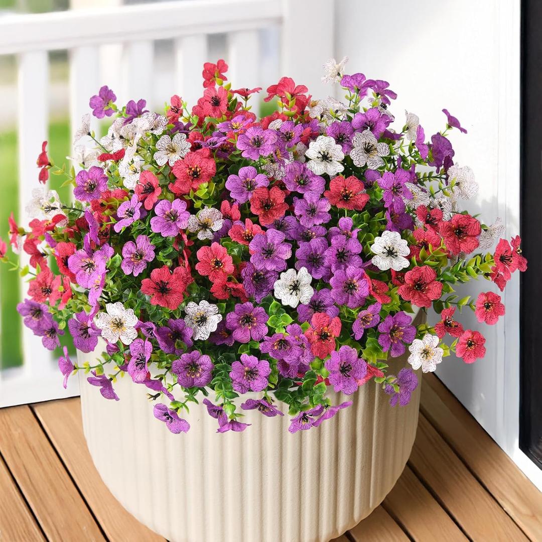 2 x INQCMY Artificial Flowers for Outdoors Faux Plants Fake Flowers Spring Summer Decoration,12 Bundles Faux Silk Colorful Daisy Realistic UV Resistant for Outside Home Planter Window Porch Patio Yard