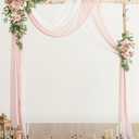 Ling's moment Pink Artificial Wedding Arch Flowers Kit Pack of 4, 2pcs Hanging Flower Arrangement 2pcs Chiffon Drapes Ceremony Reception Spring Silk Rose Arbor Backdrop Floral Garden Outdoor Decor