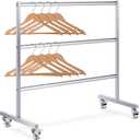 DoubleFill 3 Tier Universal Clothing Hanger Storage Rack Stainless Steel Hanger Organizer Holder Stand Storage System for Shopping Mall Specialty Store Laundry Room 30" W x 15" D x 32 "H