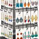 EsLuker.ly Rotating Earring Display Holder Stand for Vendors Events Selling, Large Capacity 36 Hooks Jewelry Rack with Wooden Base for Earring Card Sales, Enhances Retail Visibility(Black)