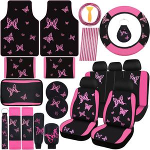 BBTO 47 Pcs Butterfly Car Seat Full Set Butterfly Car Accessories for Women 5 Front Rear Seat Covers Wrist Strap 2 Pieces Cup Mat Armrest Pad 2 Belt Cover Accessories for SUV(Pink Black) BBTO 47 Pcs Butterfly Car Seat Full Set Butterfly Car Accessories for Women 5 Front Rear Seat Covers Wrist Strap 2 Pieces Cup Mat Armrest Pad 2 Belt Cover Accessories for SUV(Pink Black)