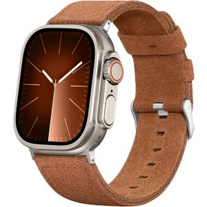 Bandsie Leather Band Compatible with Apple Watch Ultra 3/Ultra 2/Ultra Band 49mm 46mm 45mm 44mm 42mm for Men, Vintage Genuine Suede Leather Wristband Strap for iWatch Series 11 10 9 8 7 6 5 4 SE 3 2 1 (Brown)