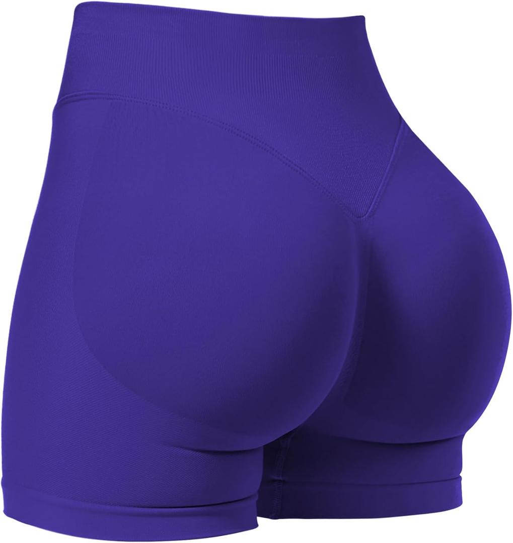 VOYJOY Women Workout Impact Shorts 2.5"/ 3.6"/ 4.5"/ 6" Scrunch Butt Lifting Gym Seamless Booty Biker Shorts (Purple, M)