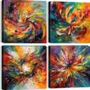 Colorful Abstract Wall Art Multi Color Graffiti Canvas Pictures Bedroom Wall Decor Watercolor Fantasy Splash Liquid Prints Painting Contemporary Artwork Kitchen Living Room Home Decoration 12x12" 4Pcs