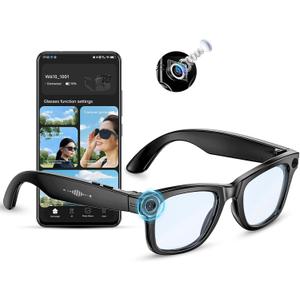 Mingtawn AI Smart Glasses 4K HD Camera, BT Call, 800W Anti-Shake Camera Glasses with Video Recording Dual Mic, Simultaneous Interpretation/GPT Identify Objects, 270mAh Blue Light GlassesBlue