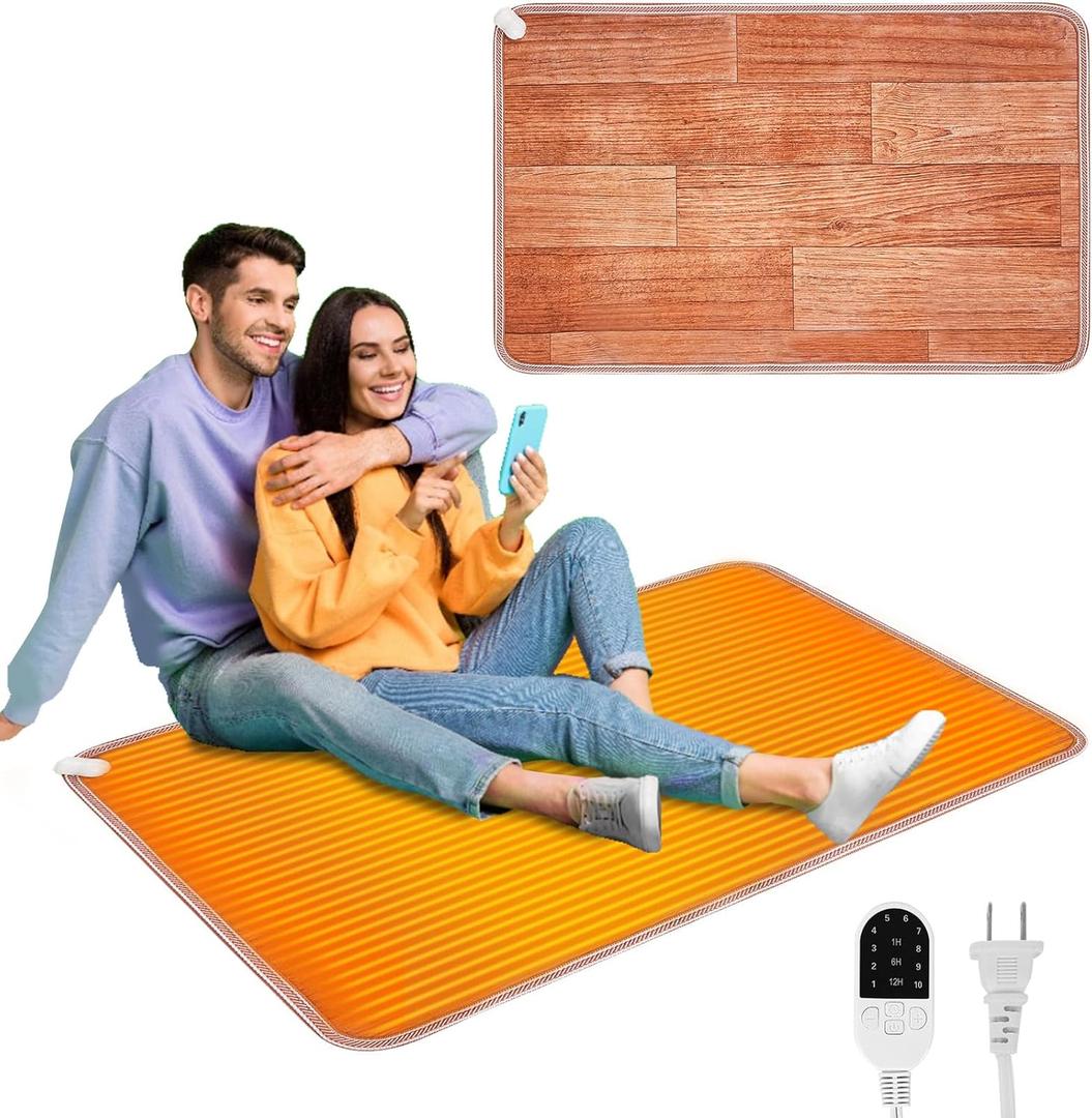 PVC 110V Heated Floor Mat Heater for Foot Warmer Under Desk 31.5 x 20 Inch Electric Heating Pad Energy Saving Carpet Pad Indoor Floor Heated Rug for Home Office Bathroom House Reddish-Brown