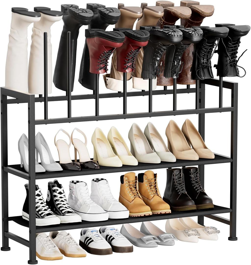 DIMJ Boot Rack 4-Tier - Black Metal Boot Storage Rack for Tall Boots Organizer Tall Boots, Multiuse Shoe Rack for Boots, Sneakers, High-Heel, Entryway, Fits 8 Pairs
