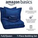 Amazon Basics Full/Queen Comforter Set with Sheets, 7-Piece Blue Calvin Striped Bedding, Lightweight Microfiber Bed-in-a-Bag