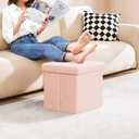 PINPLUS Storage Ottoman Cube Square Shaped Ottomans with Storage Foot Stool Footrest for Lving Room Boucle Ottoman Seat for Dorm Room,Faux Teddy Fur Pink,15"x15"x15"