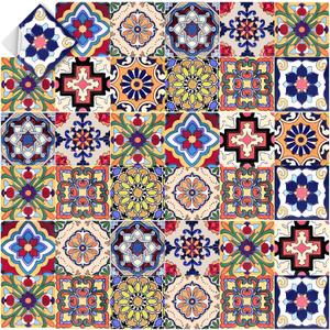 Honoson 60 Pack Colorful Talavera Tile 4x4 Inch Handpainted 10 Designs Peel and Stick Wall Tile Decor Bathroom Kitchen Wall Sticker Waterproof PVC Decoration Stickers - 2D Retro Sticker (Vivid)