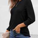 AUTOMET Womens 3/4 Sleeve Tops T Shirts Summer Sweater Round Neck Casual Top Ladies Tops Business Casual Blouses (Black, XL)