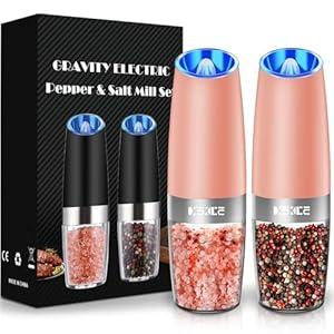 XinXu Gravity Electric Pepper and Salt Grinder Set, Adjustable Coarseness, with LED Light, One Hand Automatic Operation (Set/Black X) (2.5*2.5*7.9inch)