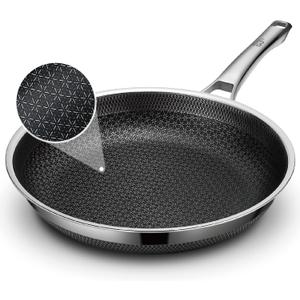Frying Pan, 10 Inch Hybrid Non Stick Stainless Steel Skillets, Dishwasher Induction Oven Broiler Safe, Non Toxic Chef's Pan, PFOA Free Cookware