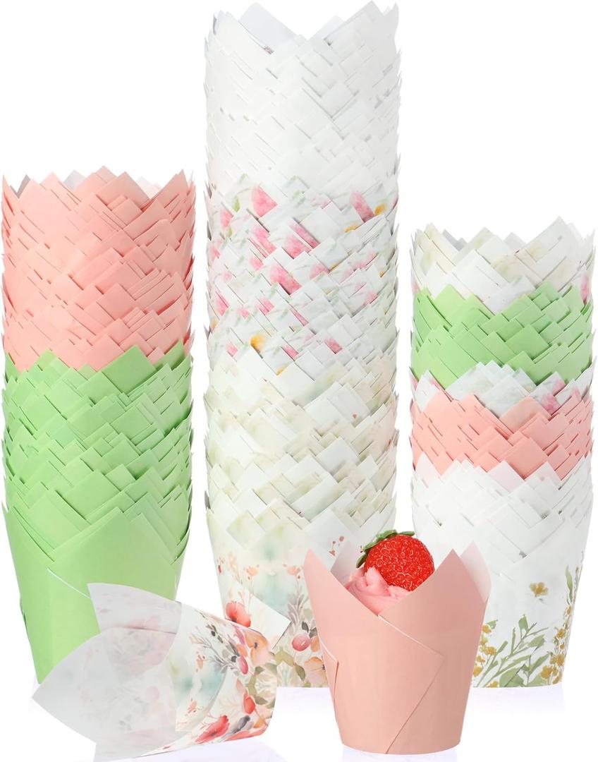 Havawish 500 Counts Wildflower Tulip Cupcake Liners Witch Birthday Party Muffin Cupcake Baking Liners Wildflower Grease Proof Cake Liner Holders for Witch Wedding Birthday Party