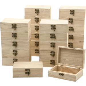 24-Pack Small Wood Box for Crafts 6"x4"x2" Unfinished Wooden Box with Lid Keepsake Box for Jewelry Storage DIY Crafts