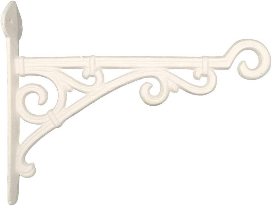 Comfy Hour Antique and Vintage Collection Cast Iron Wall Mount Bracket Hangers for Planter, Bird Feeder, Birdhouse, Lanterns, Windchimes, Hooks, Outdoor Decor- Primitive, White