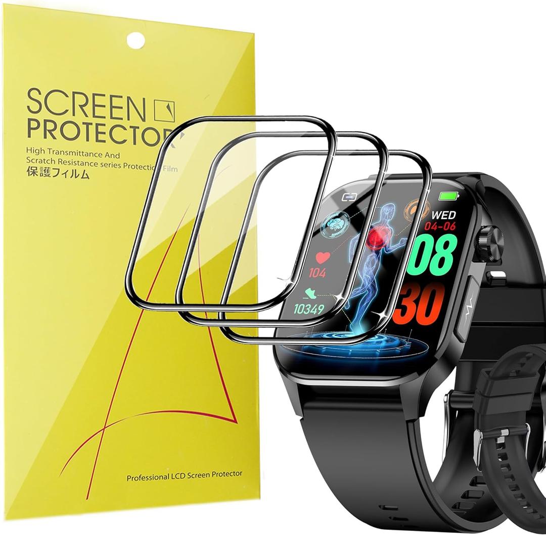 Lamshaw Compatible for hellibito Smartwatch Screen Protector, [3 Pack] 3D Full Coverage PET Soft Screen Protector Film Compatible for hellibito ET580 2.04 Inches Smartwatch (3 Pack)