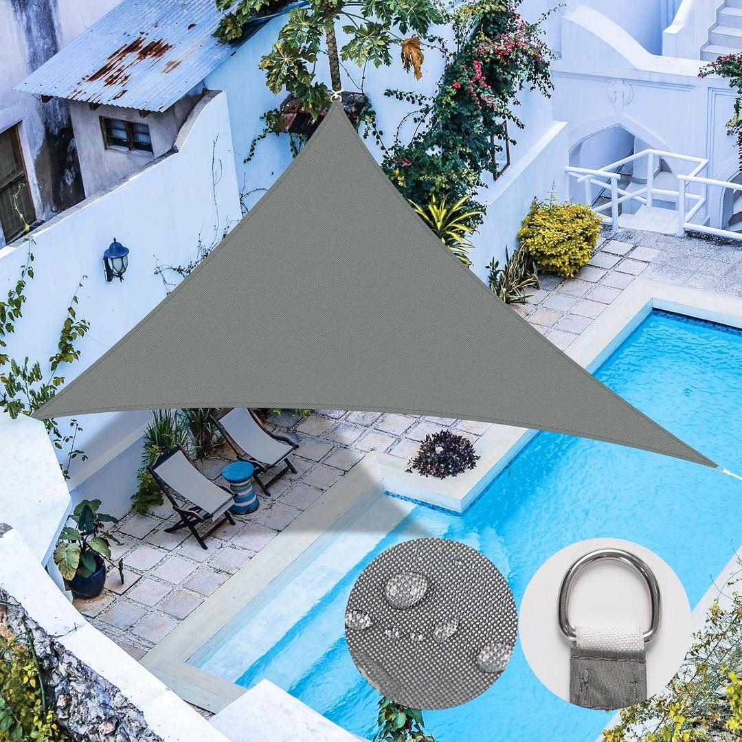 Upgrade 12'x12'x12' Sun Shade Sail Triangle Canopy, Water Resistant & UV Block Sunshade for Outdoor Patio Lawn Beach Garden Carport Backyard Deck Pergola, Grey 