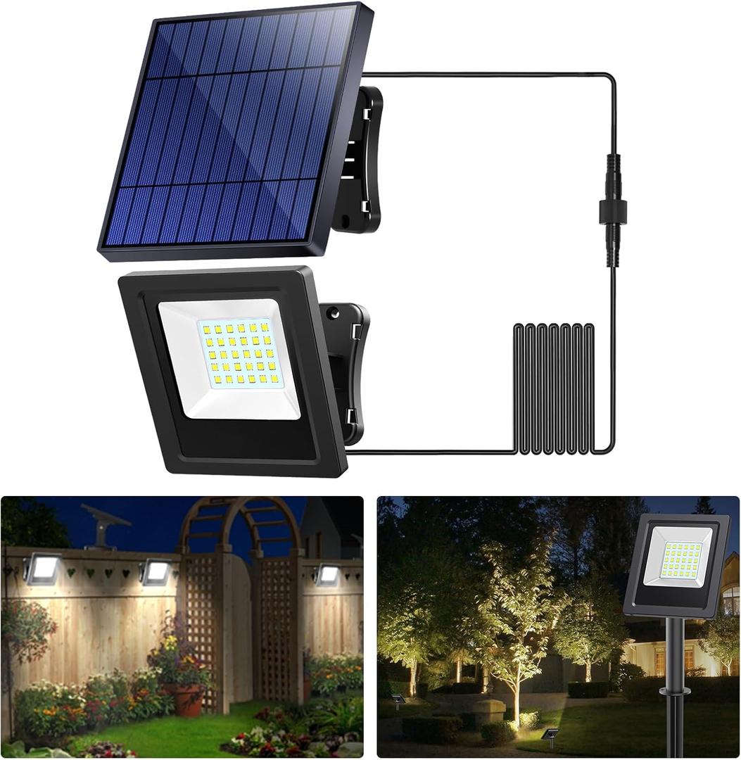 Solar Lights Outdoor Bright Solar Flood Lights 4400mAh 5500K Dusk to Dawn Led Solar Security Light Auto On/Off with 16.4FT Cable IP65 Waterproof for Outside Barn Garden Garage Yard Patio (Upgraded white light 1 Pack)