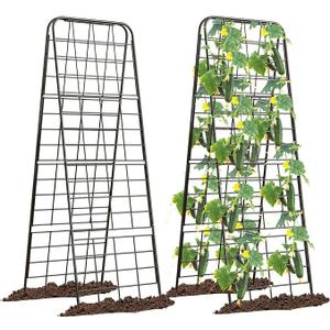 Heavy Duty 50"x17" Adjustable A-Frame Trellis for Climbing Plants – Rust-Proof Metal Garden Trellis with Dense Grid Design, Perfect for Raised Beds, Tomatoes, Cucumbers & Outdoor Vines (Black, 2 Pcs)