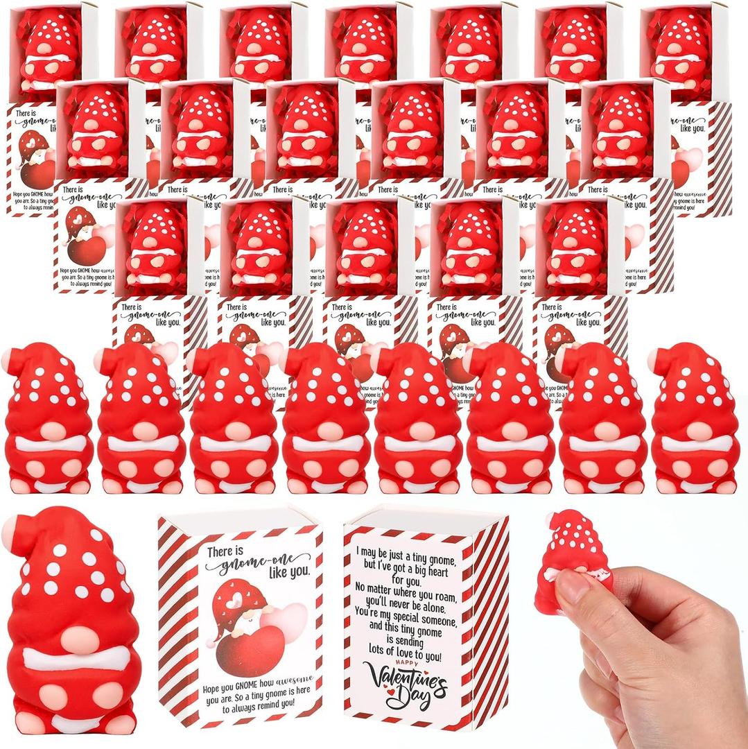 Wettarn 24 Sets Valentines Gifts Gnomes Stress Ball with Happy Valentine's Day Gift Boxes Bulk Party Favors for Office Coworkers Staff Employee Friends Positive Relief Desk Decor