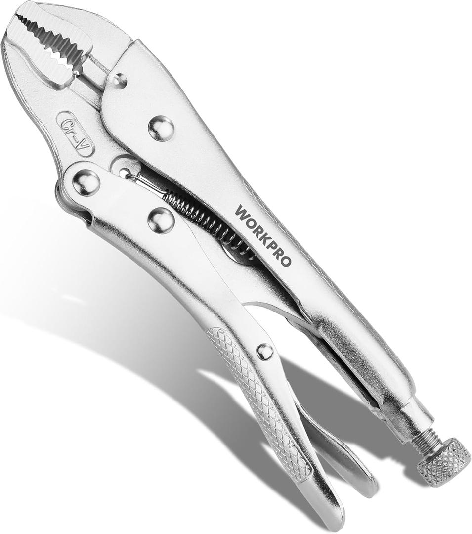 WORKPRO Locking Pliers, 7-inch Curved Jaw Vice Grips pliers, Chromium-Vanadium Steel Locking Pliers with Wire Cutter, Locking Adjustable Vise Grips for Clamping Twisting Welding