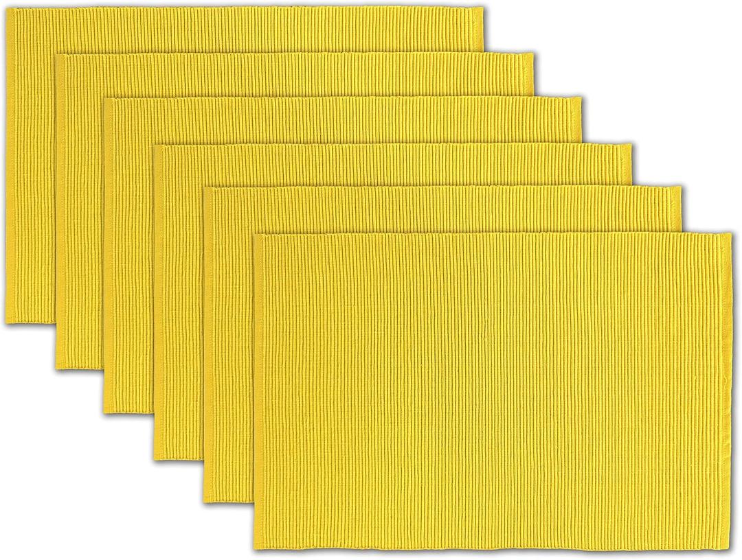 AVKA Studio 100% Cotton Ribbed Placemats - Set of 6-13 x 19 Inches - Yellow - Everyday/Thanksgiving/Fall Thick Construction Fabric Table Mats - Washable Reusable Place Mats