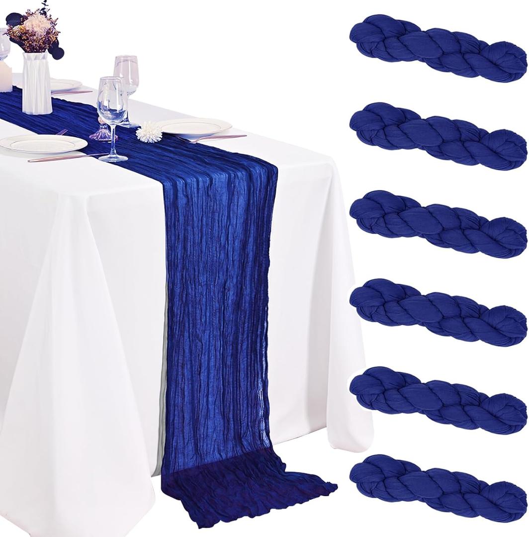 6 Pack Cheesecloth Table Runner 20 x 120 Inch Royal Blue Boho Gauze Cheese Cloth Table Runners 10 FT Long Rustic Sheer Table Decorations for Wedding Party Baby Bridal Shower Birthday Holiday Home