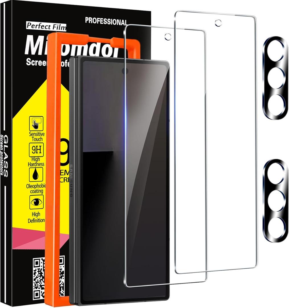 2 x Milomdoi 9 in 1 Screen Protector for Samsung Galaxy Z Fold 7, 3 Inside Flexible Film + 3 Front Tempered Glass + 3 Camera Lens Protector Accessories with Installation Frame