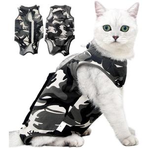 Cat Recovery Suit for Abdominal Wounds or Skin Diseases, Breathable Cat Onesie for Cats After Surgery Spay Neuter, Anti Licking Cat Cone Alternative, Professional Pet Surgery Recovery Shirt (Large, Camouflage)