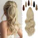 FELENDY 16" Ponytail Extension Long Curly Wavy Ponytails Clip in Claw Hair Extension Pony Tails Natural Looking Synthetic Hairpiece for Women Light Blonde Mix Bleach Blonde