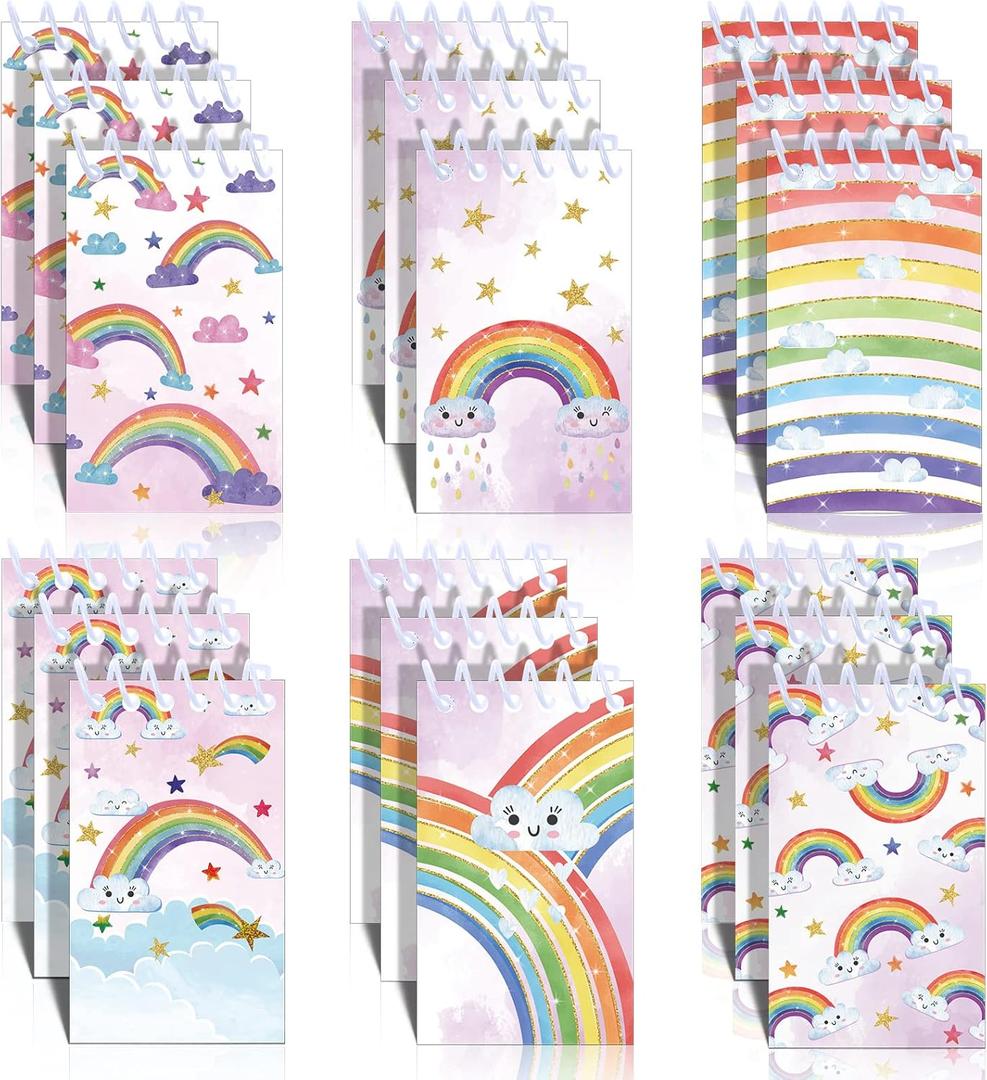 Chinco 24 Pcs Rainbow Party Favors Mini Rainbow Pad Paper Notebook Party Favors Rain Bow Notepad Small Spiral Pocket Notepads Bulk 2.4 x 3.9 Inch Bound Memo Little Notebooks Birthday Office Supplies