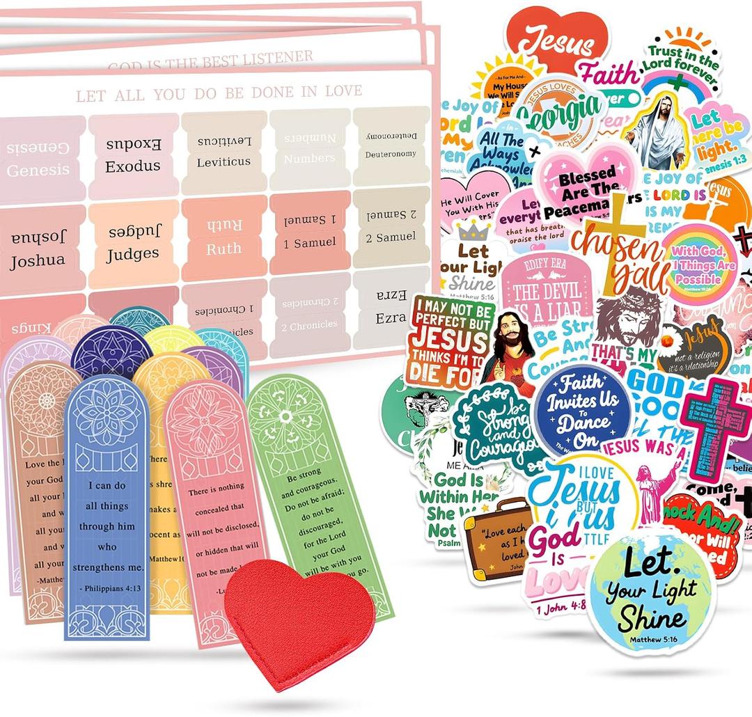 Christian Jesus Religious Scripture Stickers 211 Set, Bible Verse Stickers Waterproof for Faith Journaling Planner Laptop Vision Board Scrapbook Gifts (105 Sticker + 75 Bible Tabs + 31 Bookmarks)