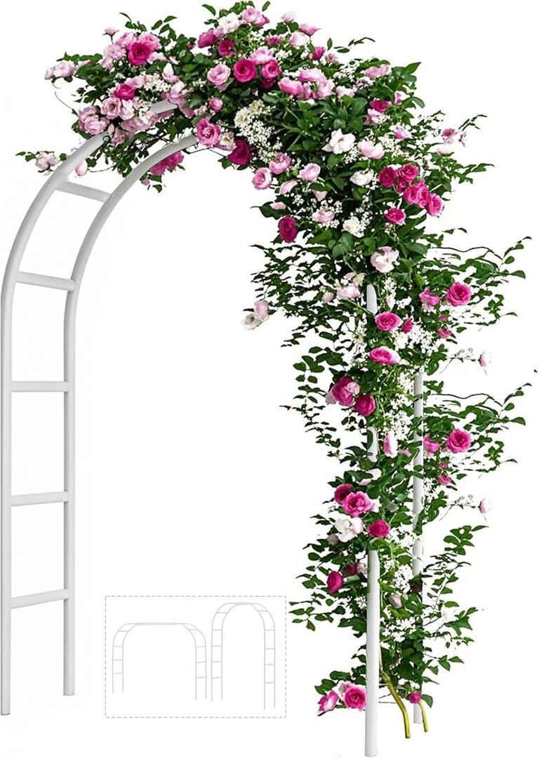 Adorox Metal Garden Arch Trellis for Climbing Plants 7.8ft Outdoor Arch Wedding Halloween Christmas Vine Trellis Pumpkin Archway Assemble Freely 2 Sizes White (White+Standard Tube)