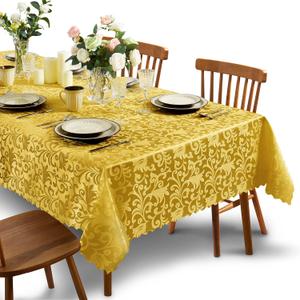 SiinvdaBZX Damask Rectangle Tablecloth, Luxury Jacquard Design Gold Table Cloth 60" x 102", Wrinkle Free Satin Polyester Table Cover for Dinner Party Banquet Holiday