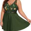 Hanna Nikole Women Plus Size Swim Dress with Boyshorts Flowy Two Piece Swimsuits Bathing Suits Olive Green Print 18 Plus