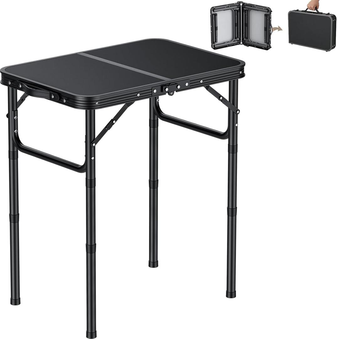 HOMGEN Stable Camping Table Foldable-Ease of Assembly-3 Heights Adjustable 30/20/10 Inch- Portable Small Folding Table-23'' L x 16'' W Desktop Size-Load-Bearing 66lbs for Home/Camping/Picnic/RV Trip