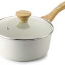 SENSARTE White Ceramic Nonstick Saucepan with Lid 2.0 Quarts, Small Cooking Pot with Stay Cool Handle, Induction Compatible Saucepot, White Granite Coating, Free of Intentionally Added PTFE/PFOA/PFAS