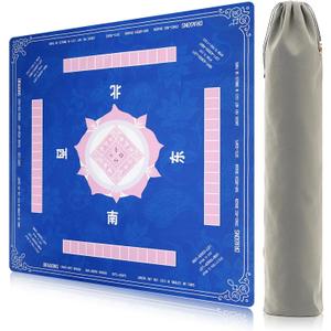 Mahjong Mat 33"x33",Non-Slip & Noise Reduction Mahjong Table Mat,Portable Game Mat for Poker,Board Games,Tile Games,Card Games,Dominoes(Blue)