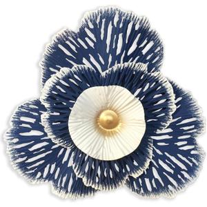 10" Metal Flower Wall Art Decor, Rustic Modern Floral Sculpture, Distressed Iron Wall Hanging Home Decoration Accent Artworks for Indoor Kitchen Bedroom Living Office Outdoor Garden Patio (36D-Blue)