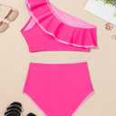 Herseas Women's One Shoulder Bikini Sets Color Block Trim Ruffle Hem Swimsuits Elegant Bathing Suits (Pink, M)