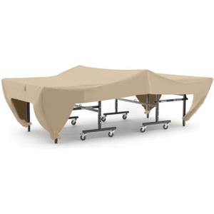 Covermates Ping Pong Table Cover Water-Resistant All-Weather, Heavy-Duty Vinyl with Soft Lining, Elastic Hem and Buckle Straps, Indoor Outdoor Table Tennis Cover, 110W x 60D x 30H, Classic Tan