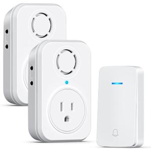 AIDA Wireless Doorbell, Self-powered Doorbell with Extra Socket, No Battery Required Push Button, Cordless Door Bell Ringer, 5 Volume Levels with 32 Doorbell Chimes (White, 1 Button & 2 Receiver)