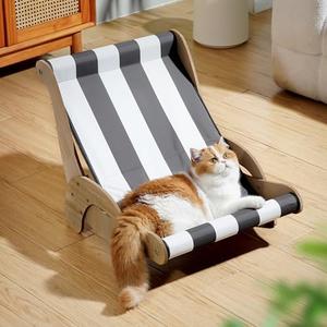 HiPetpy Cooling Cat Hammock Chair with Water Mat, Beach Style Lounger for Large Cats, Elevated Cat Beds for Indoor Cats, Waterproof Durable Pet Couch for Indoor & Outdoor Use(Black & White Stripes)