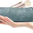 BOYATU PU Leather Cosmetic Bag for Women - Floral Makeup Bag Portable Storage Purse for Makeup Brushes