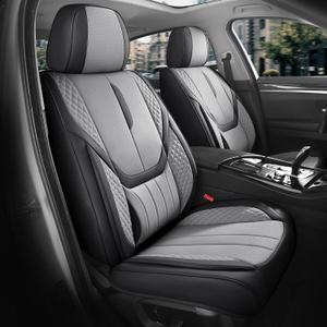 Car Seat Covers Full Set - Universal Seat Covers for Cars SUV Truck Faux Leather Automotive Seat Covers, Breathable & Waterproof Front and Rear Seat Protectors, Fit for Most Cars-BlackGrey