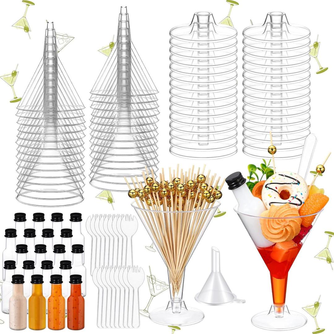 30 Sets 7 oz Clear Charcuterie Cups for Martini Party Salad Appetizer Cups Dressing Alcohol Bottle Set Mini Plastic Martini Glasses Set for Wedding Birthday Appetizers Food (Clear)