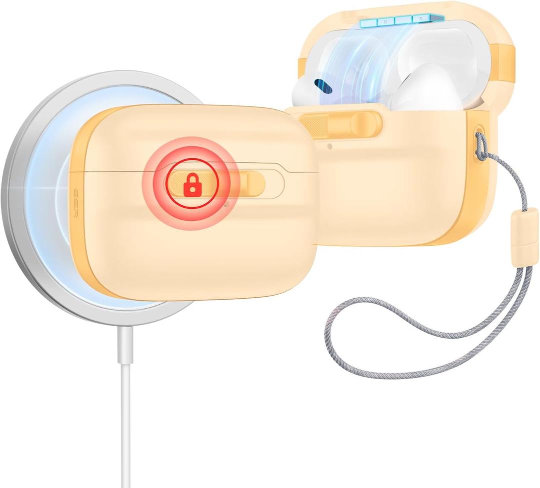 ESR for AirPods Pro Case (2023/2022/2019, 2nd/1st Gen), Compatible with Airpods Pro 2 (USB-C/Lightning Cable), MagSafe Ready, Magnetic Lid Lock, Full Drop Protection Cover with Lanyard, Yellow