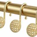 Pearlbee Gold Shower Curtain Hooks, Rustproof Shower Curtain Rings for Bathroom, Metal Shower Hooks for Shower Curtain Rod, Modern Decorative Shower Curtain Hangers Set of 12, Round Heavy Duty Design